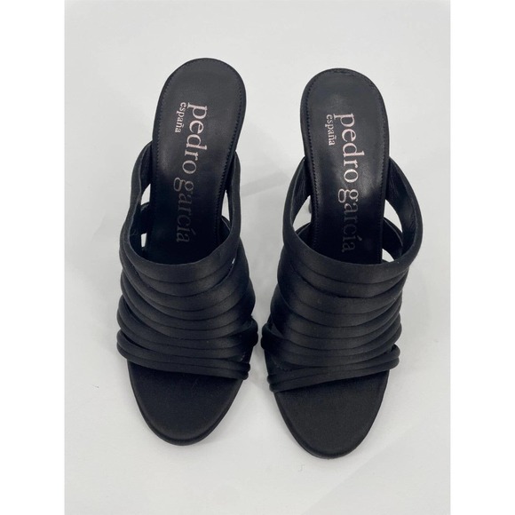 Pedro Garcia Heels Black Satin Stiletto Sz 7 37 NEW NWOB N22 - Picture 3 of 6